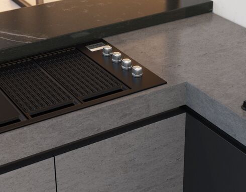RÉGLAGE GRILL SUR CUISINE D'EXTERIEUR GRISE FONCÉE